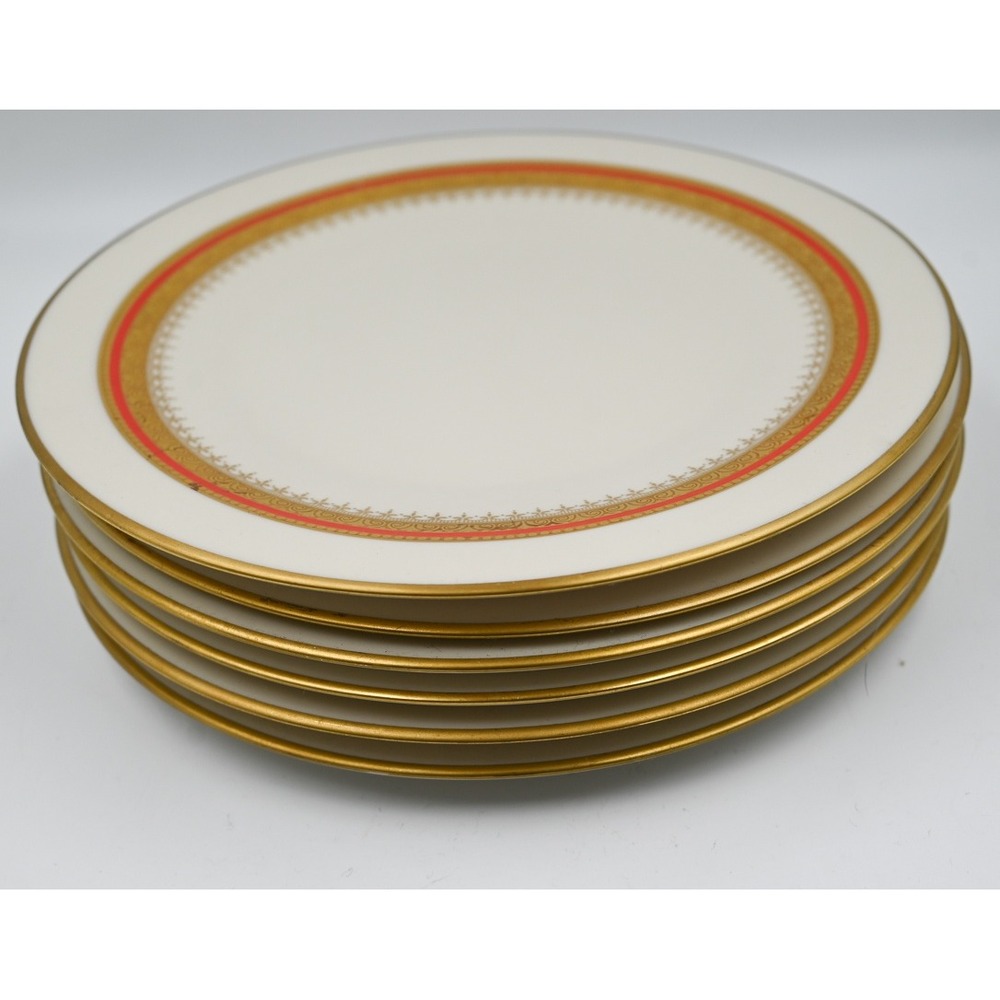 Set of 6 Franciscan Masterpiece China Monaco Bread Butter Plates Gold Red Trim